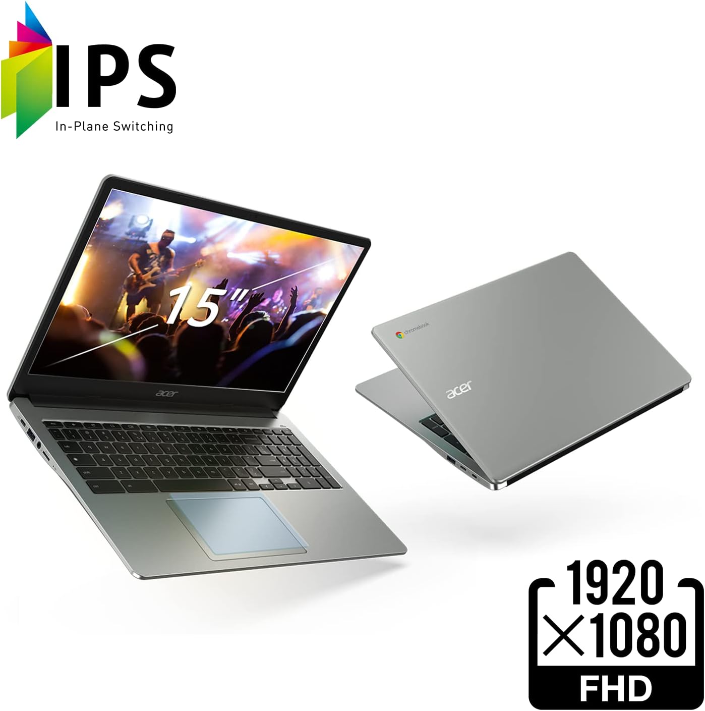 Acer Chromebook 315 Laptop, Celeron N4500, 15.6" Full HD IPS Display, 4GB LPDDR4X, 64GB eMMC, Wi-Fi 6, DTS Audio, USB Type-C, Chrome OS, CB315-4H-C8XU, Silver - Image 3