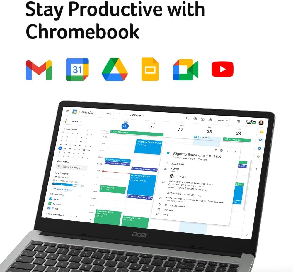 Acer Chromebook 315 Laptop, Celeron N4500, 15.6" Full HD IPS Display, 4GB LPDDR4X, 64GB eMMC, Wi-Fi 6, DTS Audio, USB Type-C, Chrome OS, CB315-4H-C8XU, Silver - Image 7