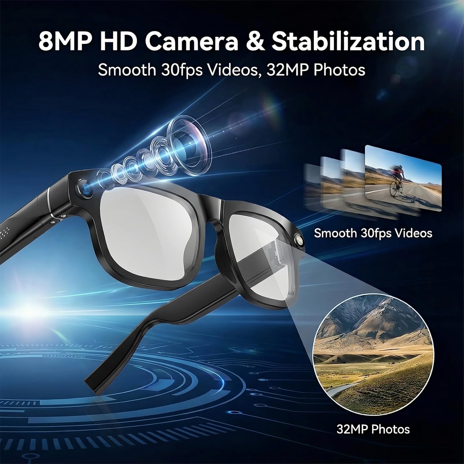 AI Smart Glasses with Camera, 8MP HD Bluetooth Camera Glasses for Women Men | 1080P Video Recording Sunglasses, Real Time Translation, Voice Assistant, Open Earbuds, Travel, Work, Vlog - Image 4