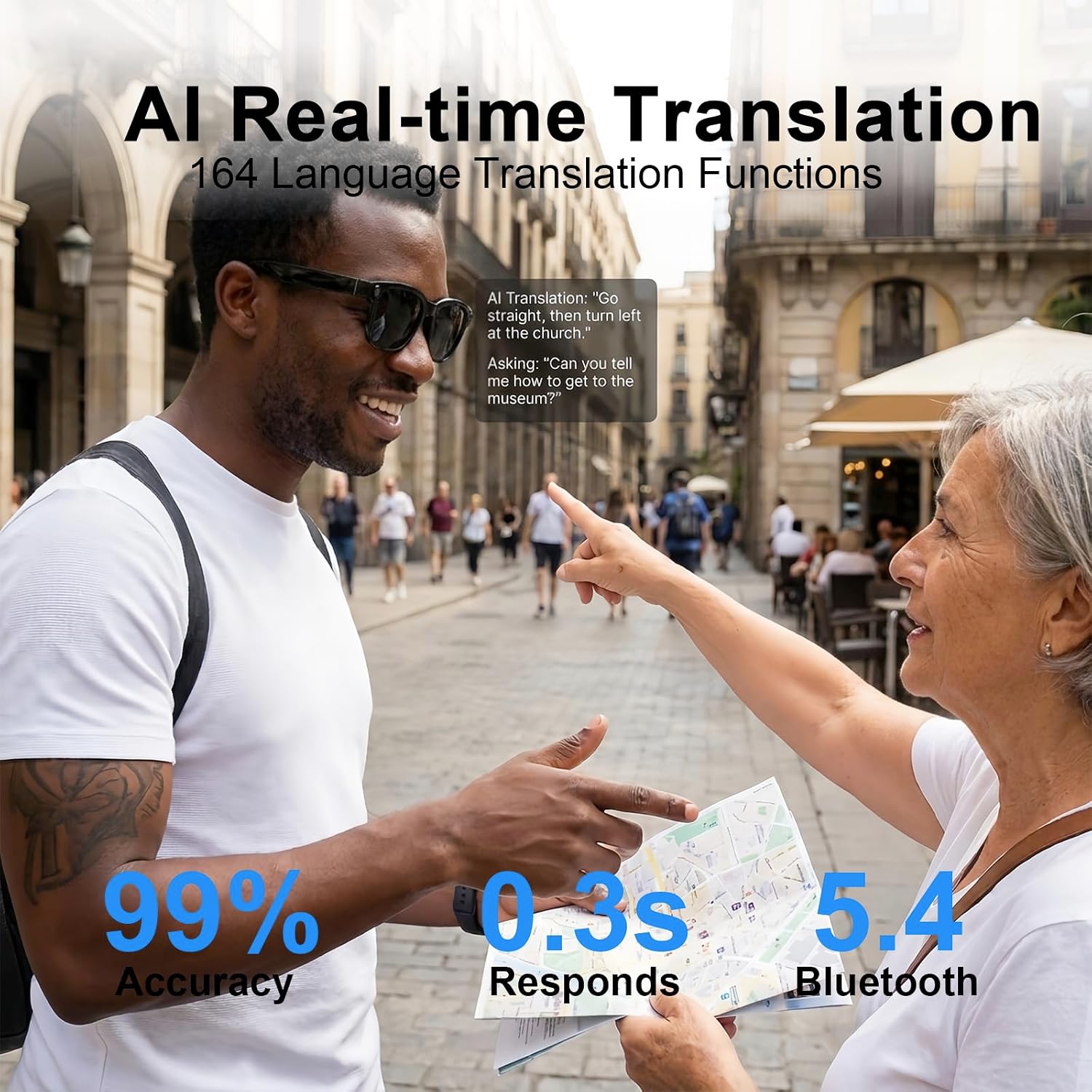 AI Smart Glasses with Camera, 8MP HD Bluetooth Camera Glasses for Women Men | 1080P Video Recording Sunglasses, Real Time Translation, Voice Assistant, Open Earbuds, Travel, Work, Vlog - Image 5