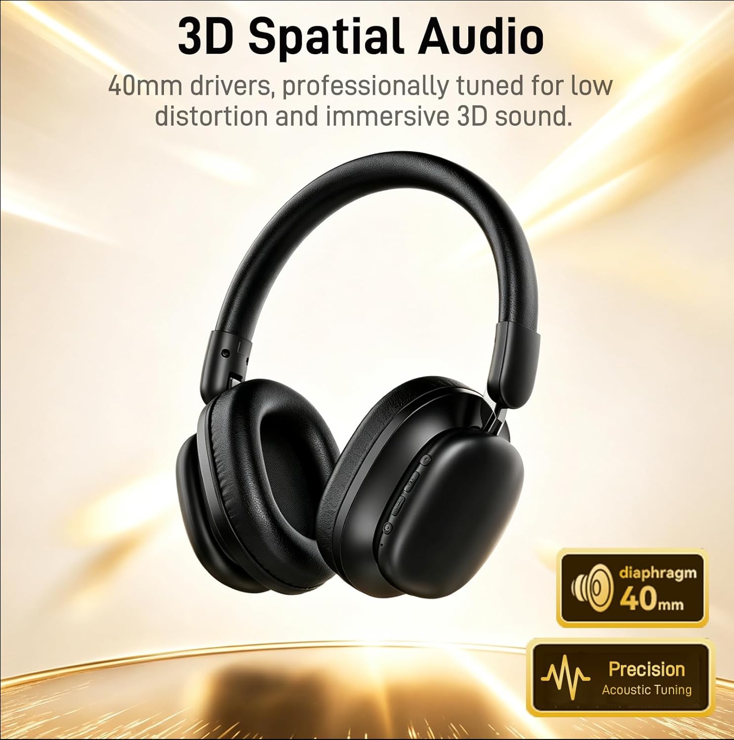 Bluetooth Headphones Over Ear, 75H Playtime Wireless Headphones with Microphone, Foldable Lightweight Headset with 3 EQ Modes, 3D Stereo Sound Low Latency for Travel Work Cellphone - Image 2